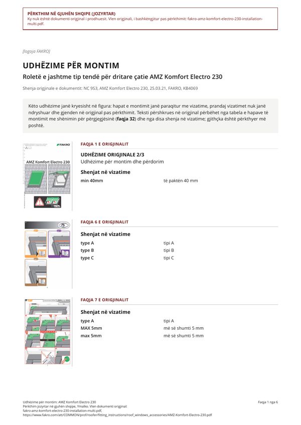 Udhëzime për montim: AMZ Komfort Electro 230 (SQ)