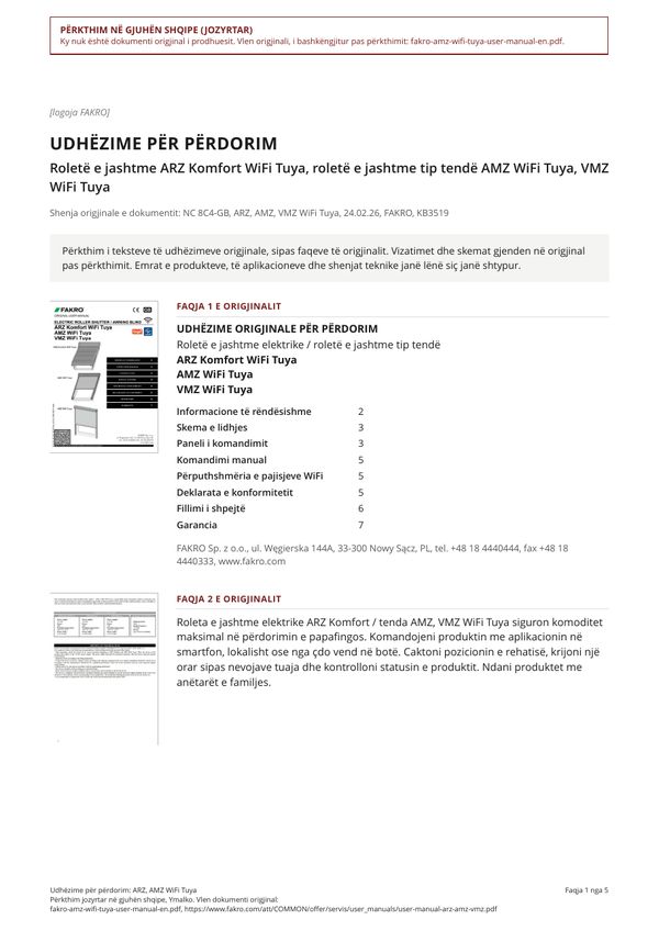 Udhëzime për përdorim: ARZ, AMZ WiFi Tuya (SQ)