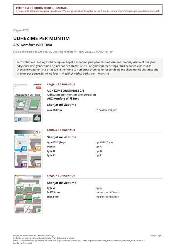 Udhëzime për montim: ARZ Komfort WiFi Tuya (SQ)