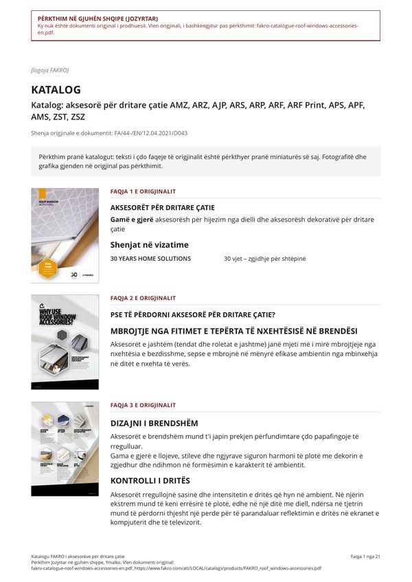 Katalogu FAKRO i aksesorëve për dritare çatie (SQ)
