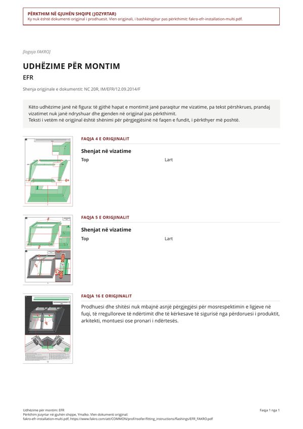 Udhëzime për montim: EFR (SQ)