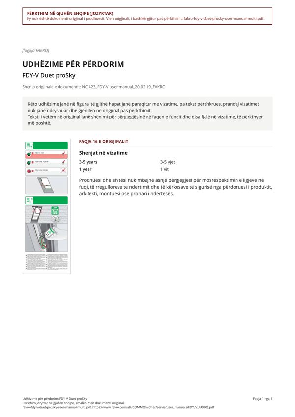 Udhëzime për përdorim: FDY-V Duet proSky (SQ)