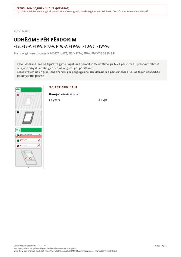 Udhëzime për përdorim: FTS, FTS-V (SQ)