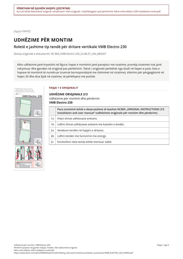 Udhëzime për montim: VMB Electro 230 (SQ)